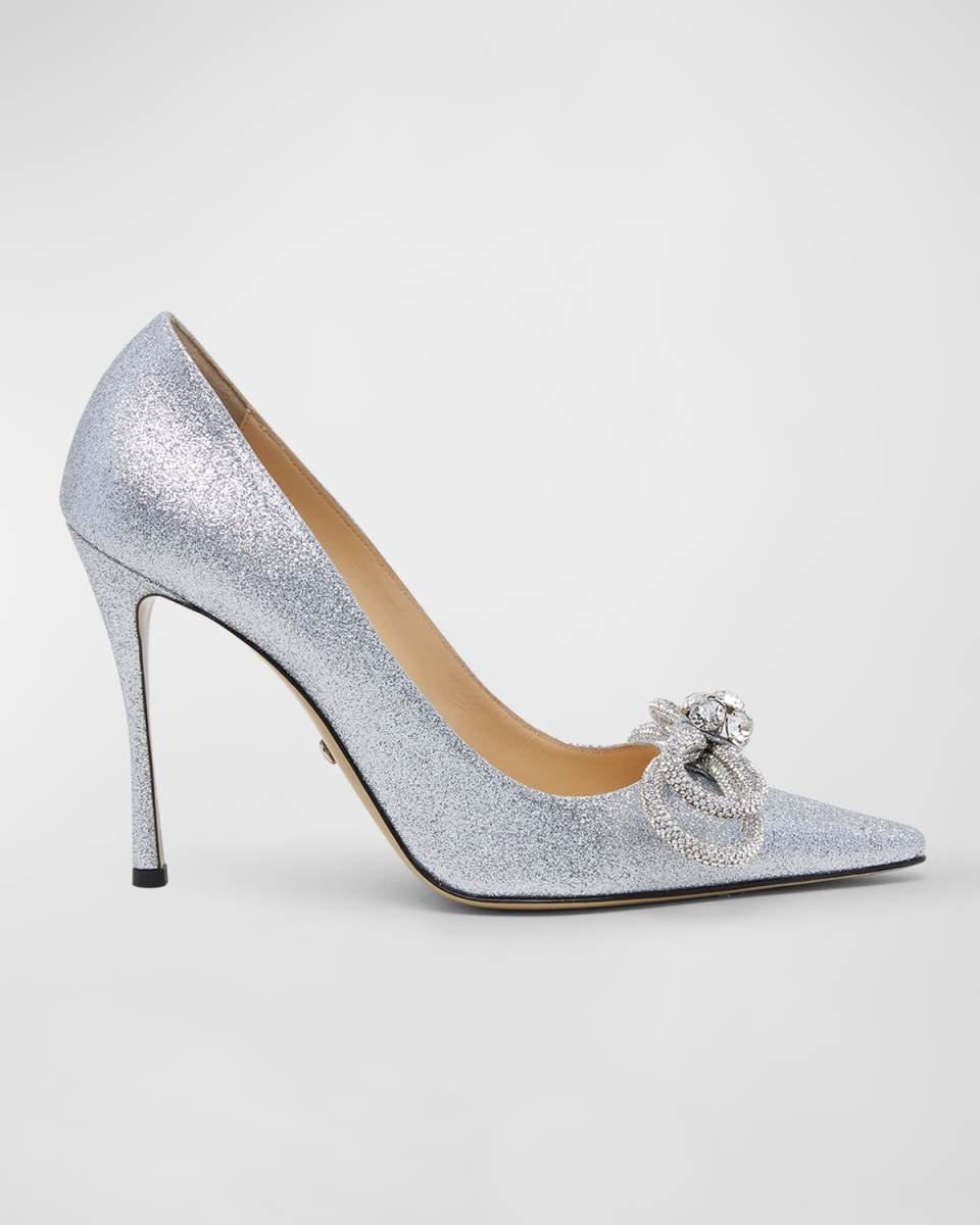 Double Bow Glitter Stiletto Pumps