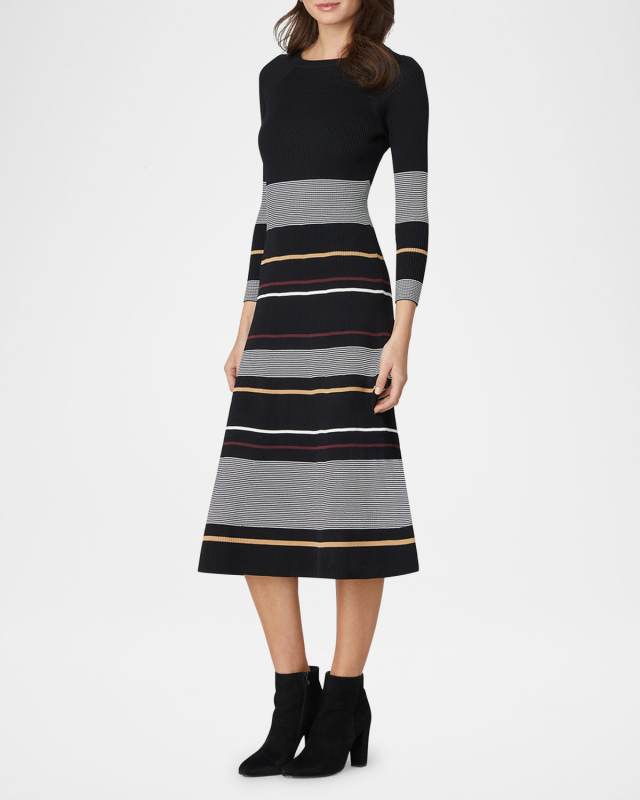 Krista Striped Ribbed Knit Midi Dress