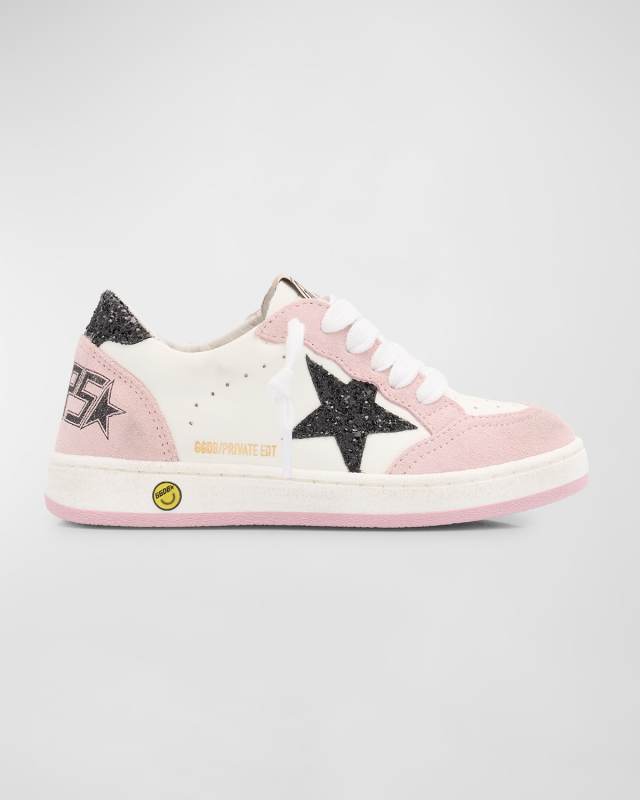 Ballstar pink suede w black glitter star