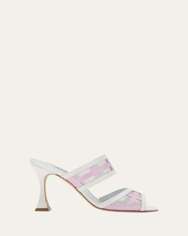 Bicolor Leather Dual-Band Slide Sandals