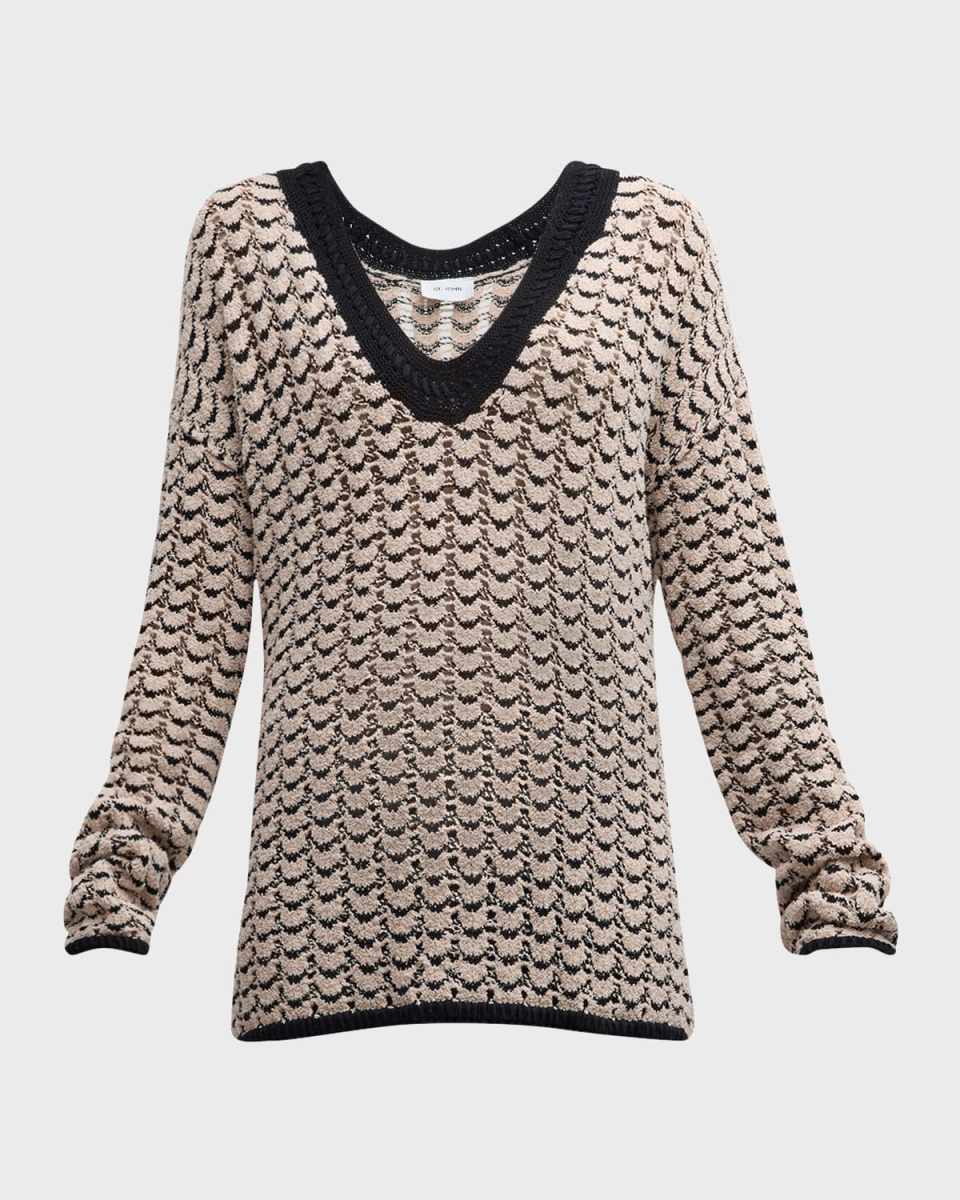 Distorted Terry Chevron Knit V-Neck Sweater