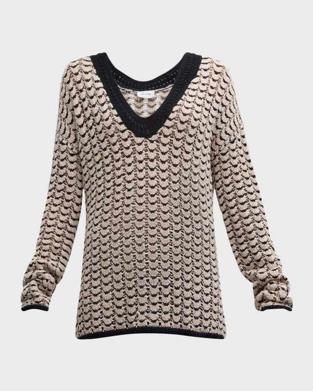 Distorted Terry Chevron Knit V-Neck Sweater