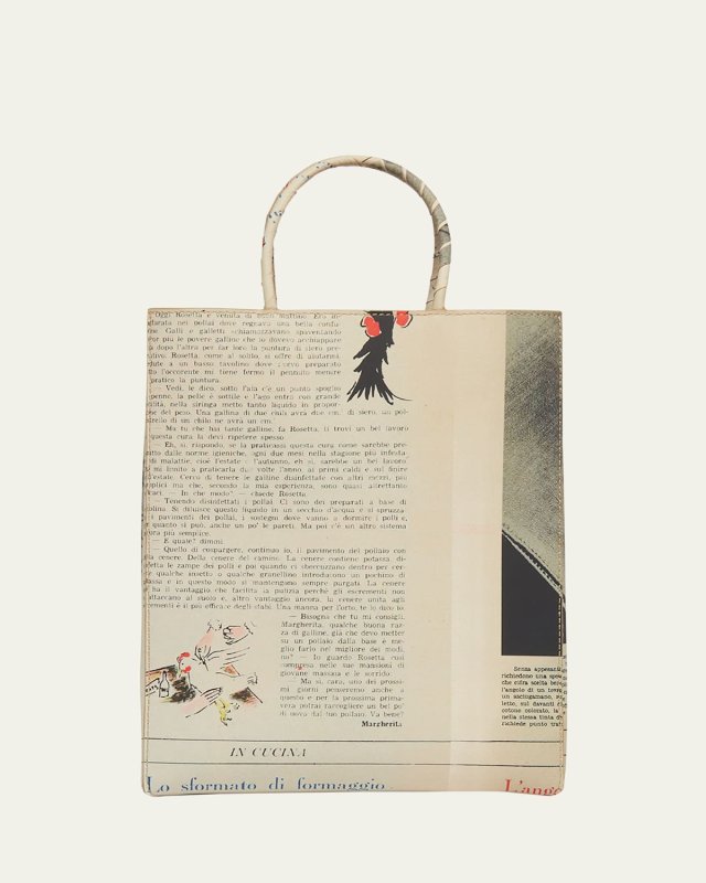 Small Newspaper-Print Tote Bag
