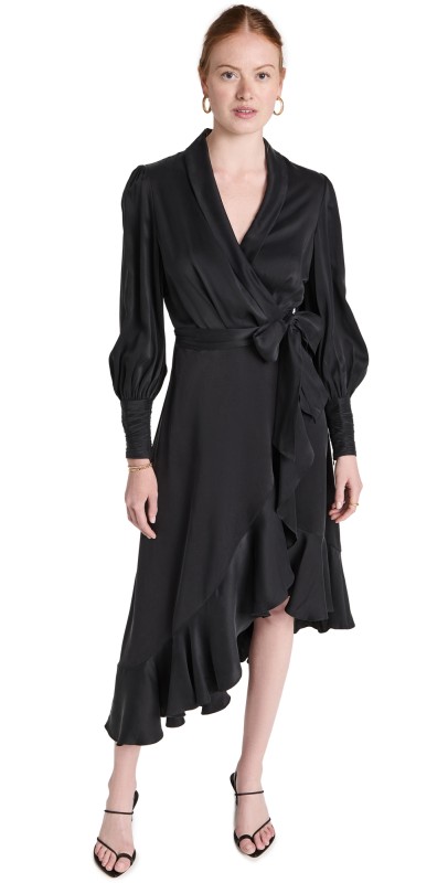 Zimmermann Silk Wrap Midi Dress Black