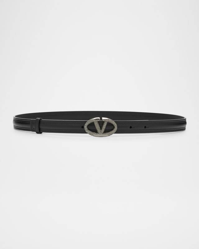 The Bold Edition V-Logo Embellished Leather Belt
