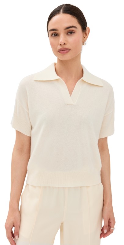 Sablyn Cashmere Mirabelle Relaxed Short Sleeve Polo Gardenia
