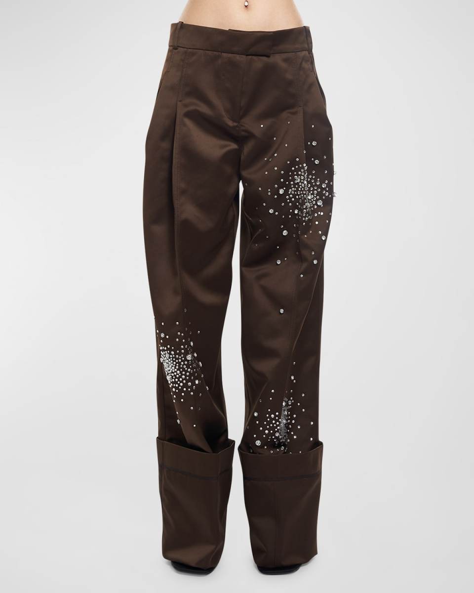 Oversized Embroidered Satin Pants
