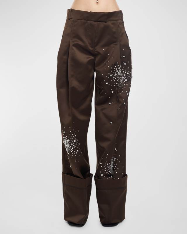 Oversized Embroidered Satin Pants
