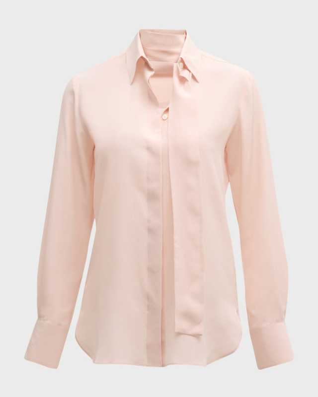 Neck-Scarf Silk Collared Blouse