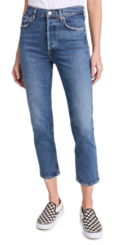 AGOLDE Riley High Rise Straight Crop Jeans Silence