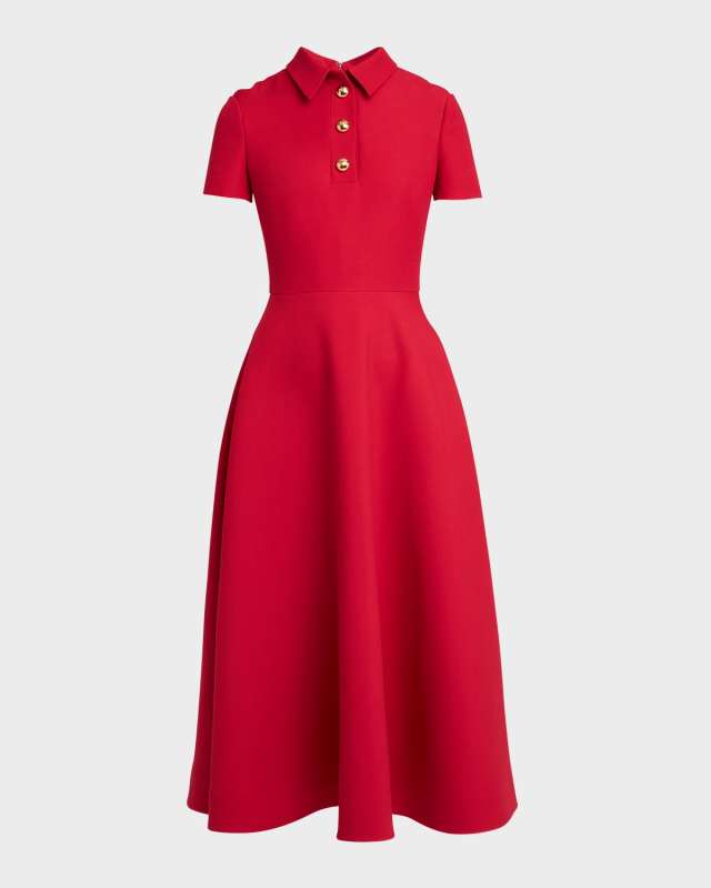 Collared Polo Midi Dress with Gold-Tone Buttons