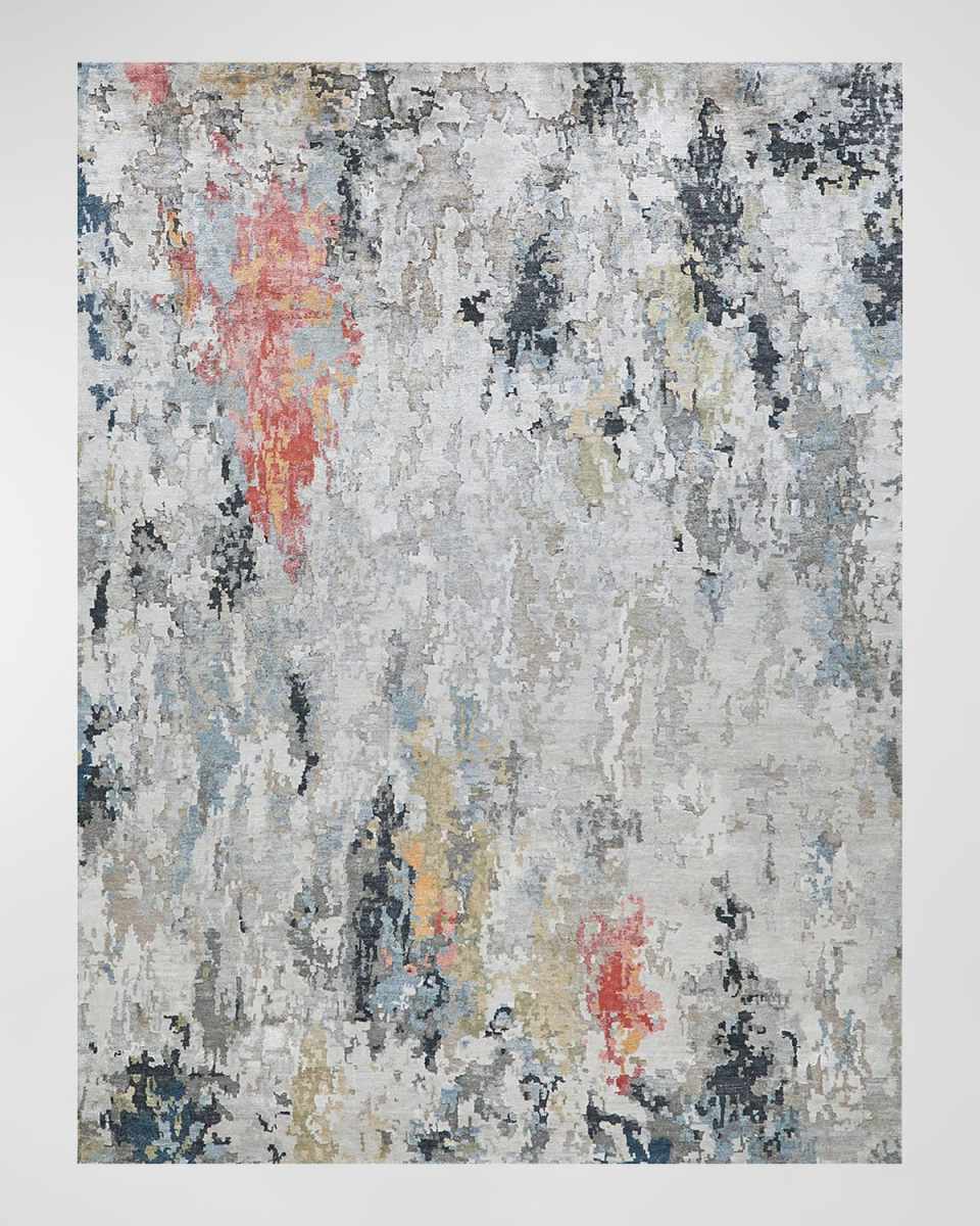Floor Art Hand-Knotted Silver & Gray Rug, 6' x 9'