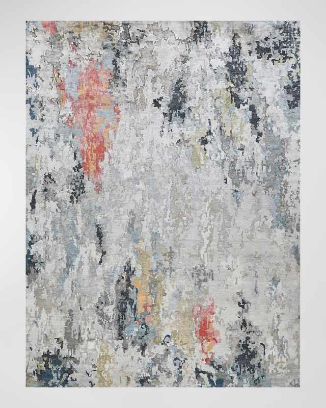 Floor Art Hand-Knotted Silver & Gray Rug, 6' x 9'