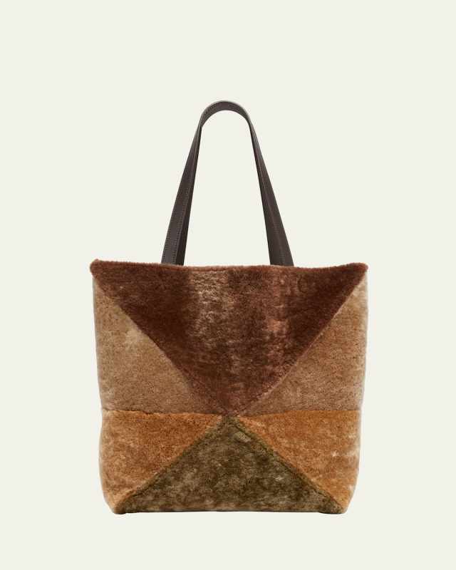 Puzzle Fold Large Sheep Shearling Fur Tote Bag