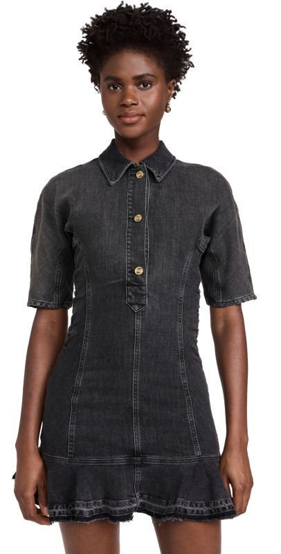 GANNI Tint Edge Denim Mini Dress Washed Black/Black