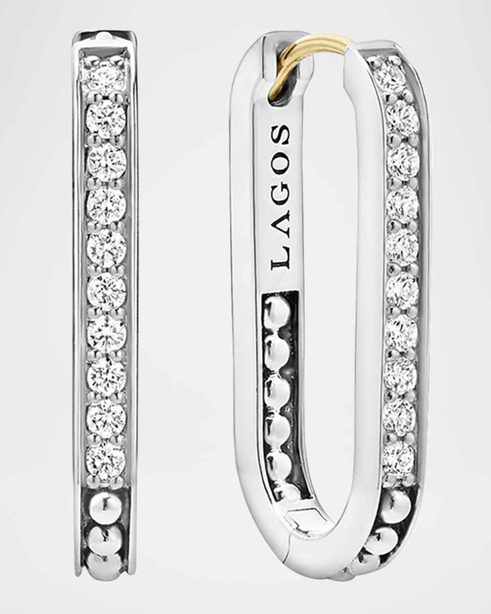 Sterling Silver Caviar Spark Linear Diamond Hoop Earrings, 25mm