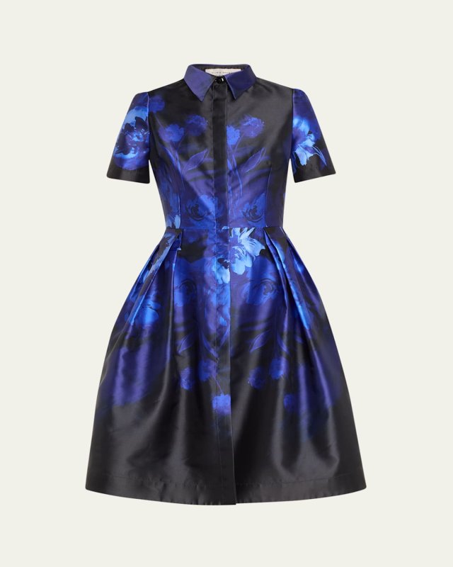 Pleated Floral-Print Shirtdress