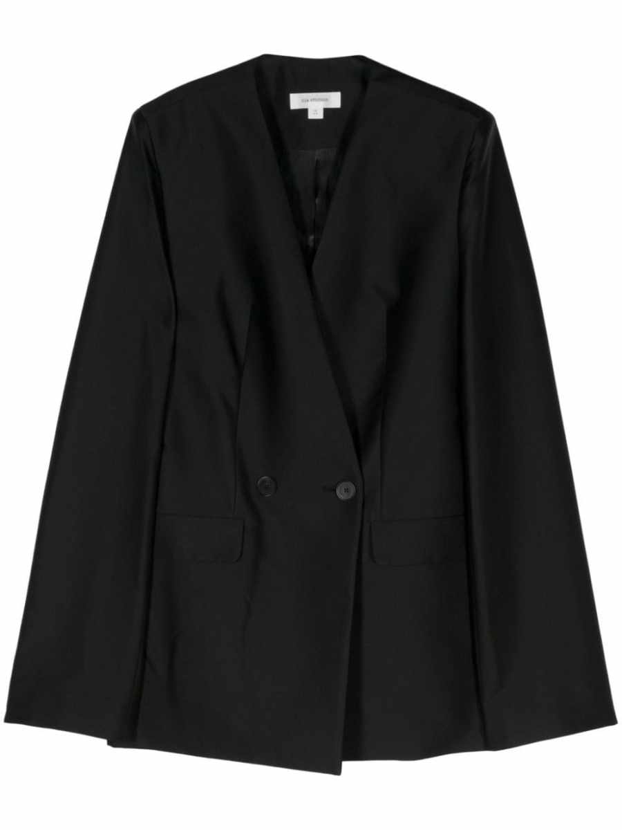 twill double-breasted blazer