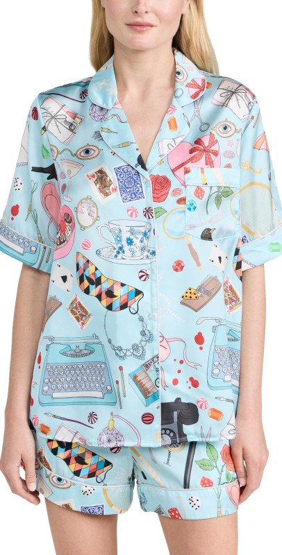 Karen Mabon Agatha Christie Murder Mystery Short Sleeve PJ Set Pastel Blue