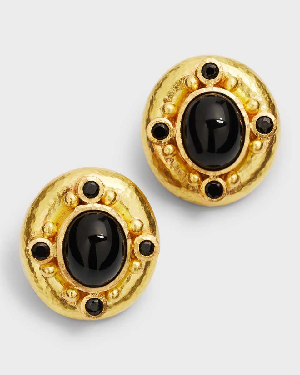 19K Yellow Gold Black Onyx Earrings with Black Spinel