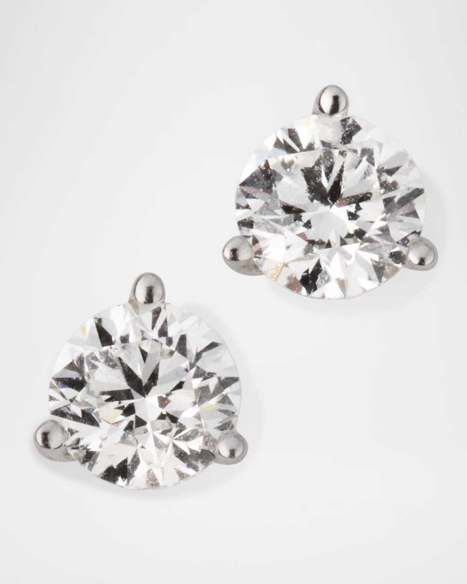 18K White Gold 3-Prong Diamond Martini Stud Earrings, 1.43tcw