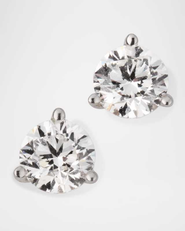 18K White Gold 3-Prong Diamond Martini Stud Earrings, 1.43tcw