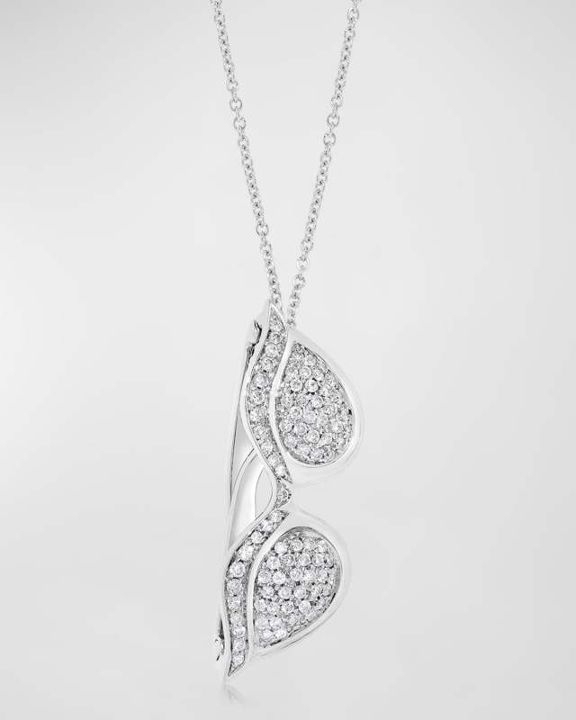 18K White Gold Diamond Cat Eye Glasses Necklace