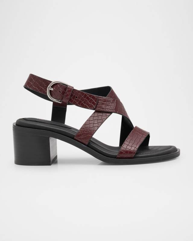 Geo Embossed Leather Crisscross Sandals