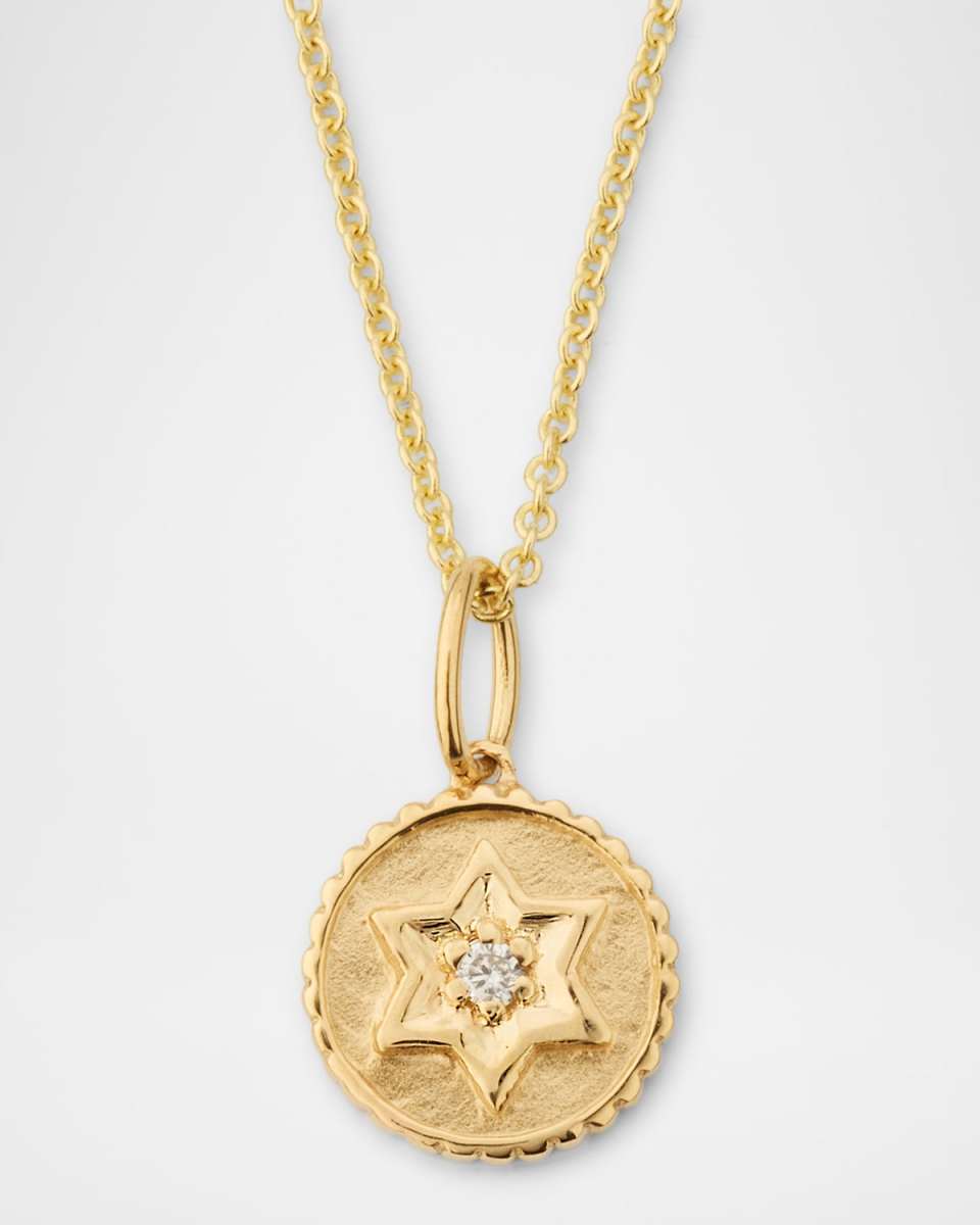 14K Yellow Gold Tiny Baby Star of David Coin Charm Necklace with Diamond
