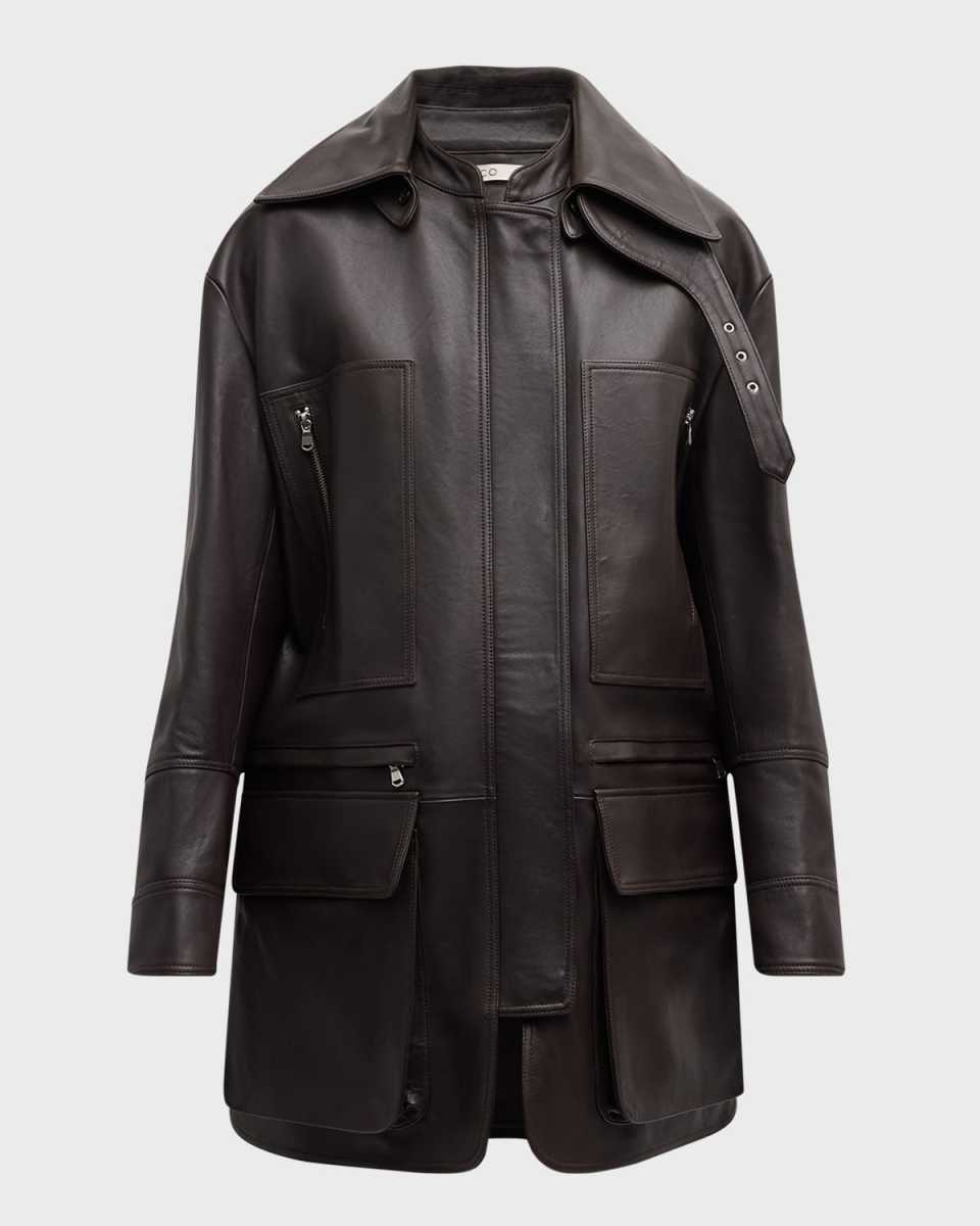 Patch-Pocket Leather Moto Jacket