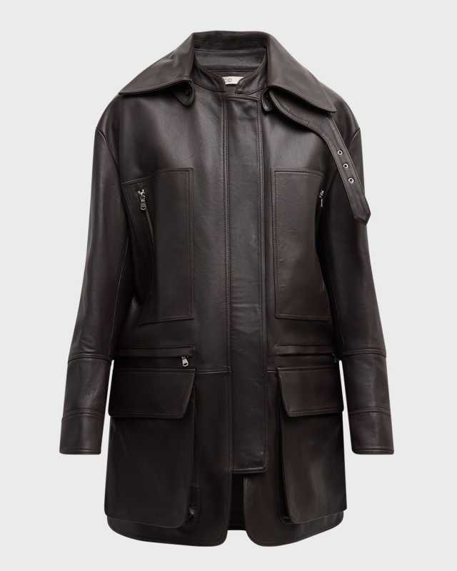 Patch-Pocket Leather Moto Jacket