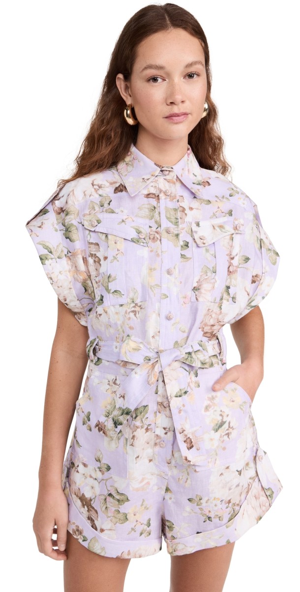Zimmermann Halliday Cuffed Playsuit Lilac Floral