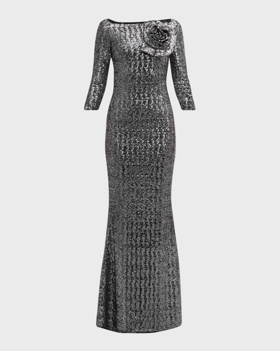Boat-Neck Sequin Mermaid Gown