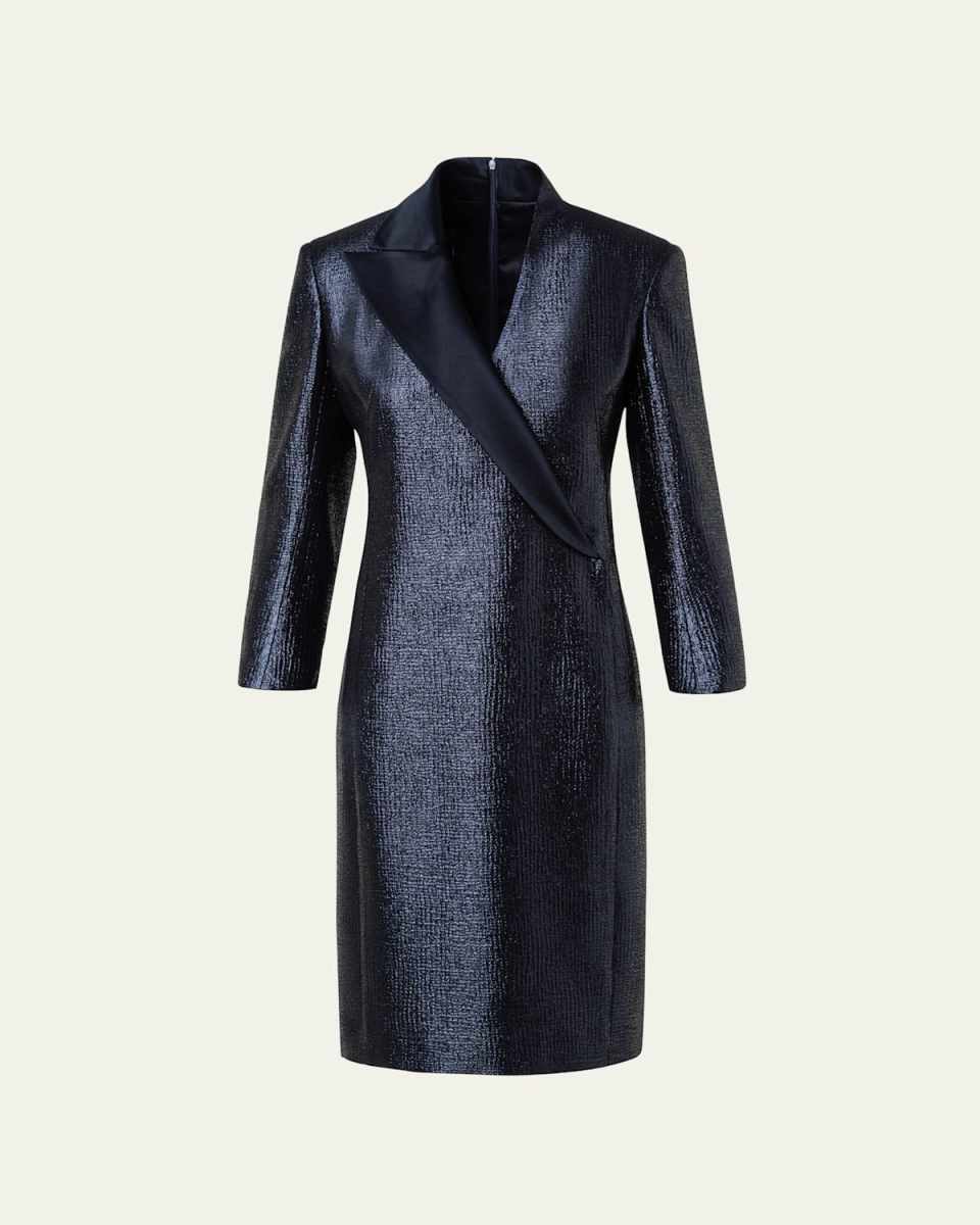 Metallic Tuxedo Dress with Satin Lapel