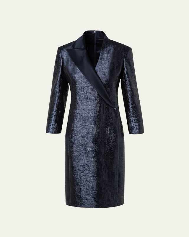 Metallic Tuxedo Dress with Satin Lapel