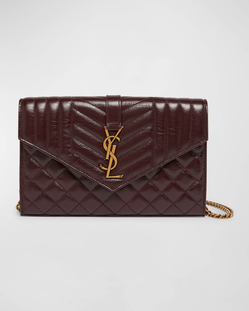 Small YSL Envelope Wallet on Chain in Triquilt Leather