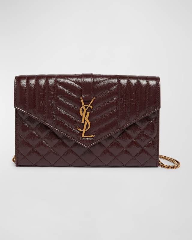 Small YSL Envelope Wallet on Chain in Triquilt Leather