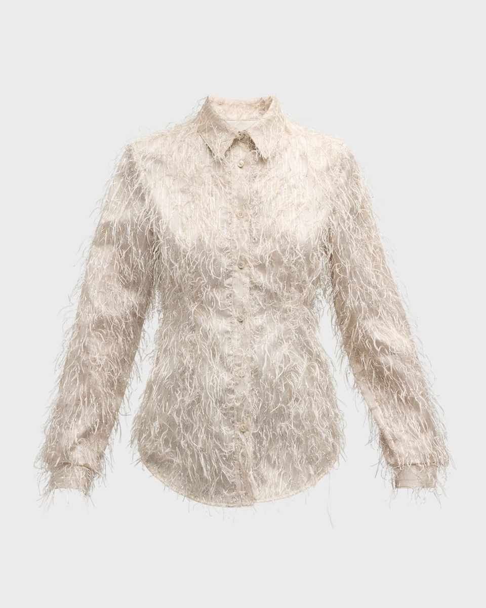 Button-Front Metallic Fringe Shirt