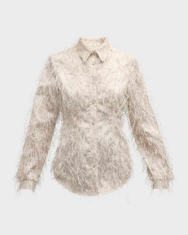 Button-Front Metallic Fringe Shirt