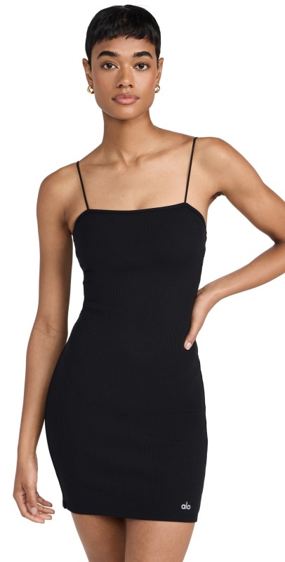 Alo Yoga Ribbed Spaghetti Strap Dress Black