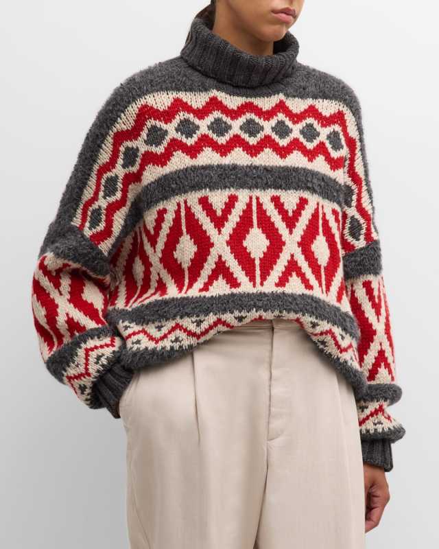 Retro Jacquard Fair Isle Cashmere Turtleneck Sweater