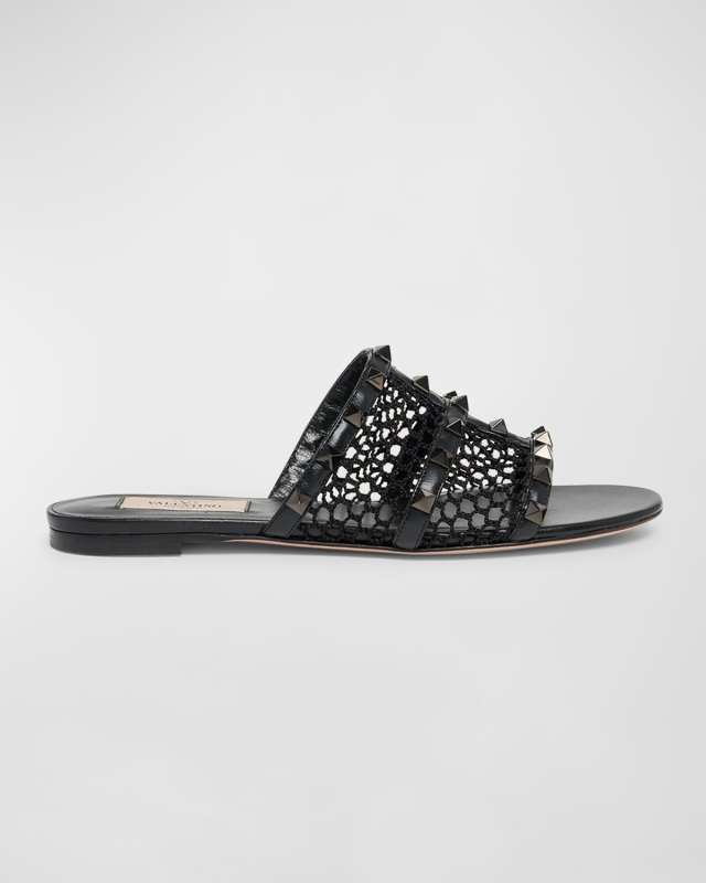 Rockstud Net Flat Slide Sandals