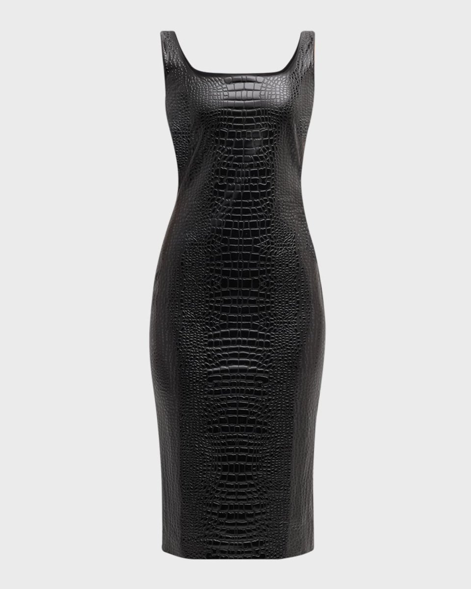 Crocodile-Embossed Faux Leather Dress