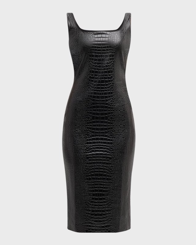 Crocodile-Embossed Faux Leather Dress