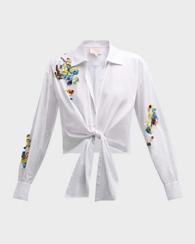Sequin Flower Marianna Front-Tie Top
