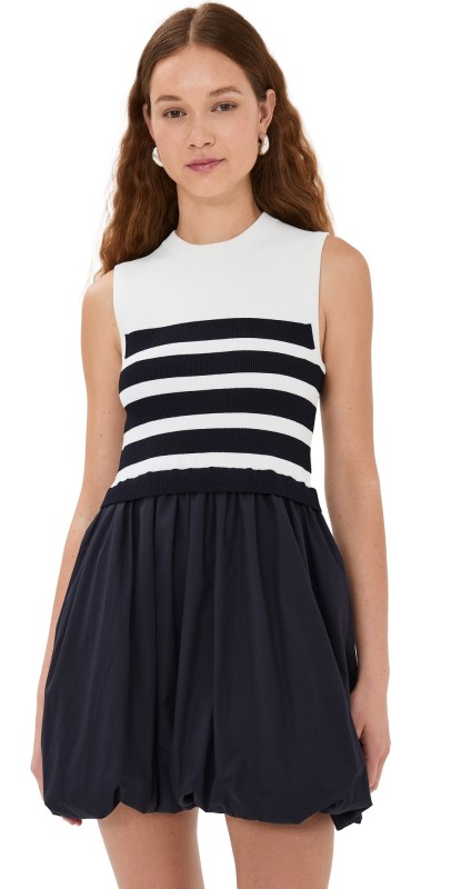 SIMKHAI Josey Bubble Skirt Mini Dress Midnight Stripe