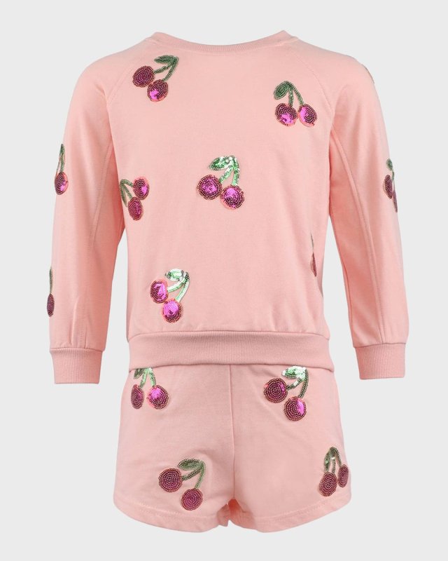 Girl's Sequin Cherry Short Set, Size 2-14