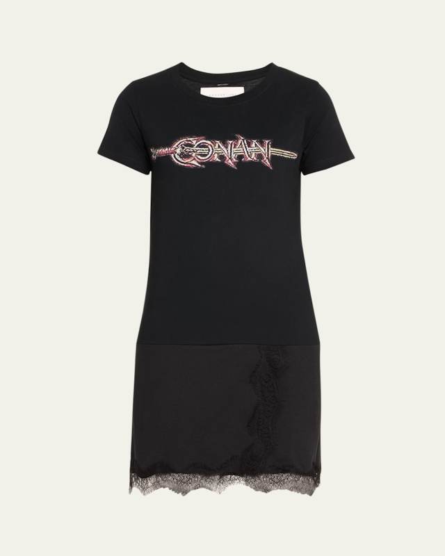 Reconstituted Jersey Lace T-shirt Mini-dress