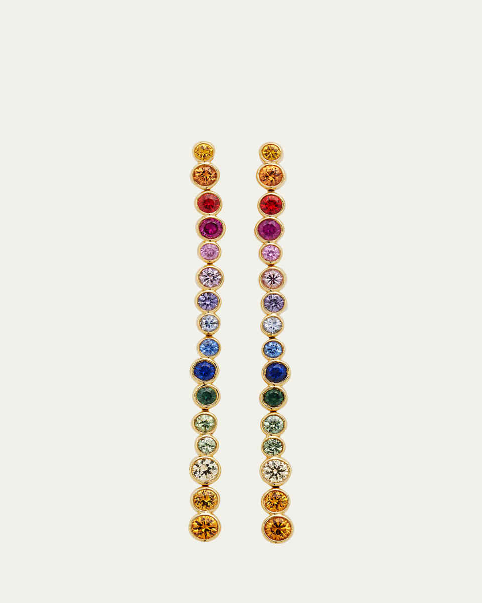 18K Starlet Long Post Earrings with Mixed Sapphires