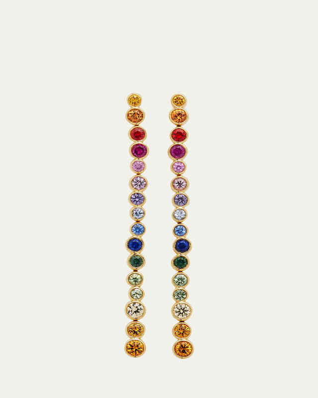 18K Starlet Long Post Earrings with Mixed Sapphires